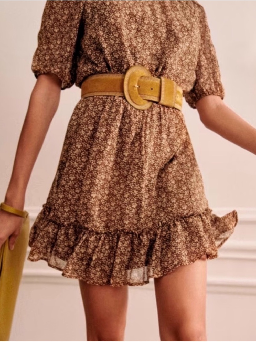 Sezane Brown Floral Mini Dress